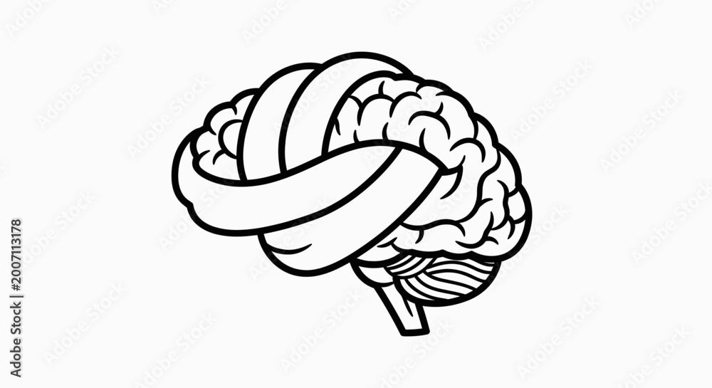 Fototapeta premium Brain with ribbon wrapped around it.
