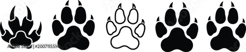 Photography Collection of black paw print icons with claws of predator wolf bear lion wild a
