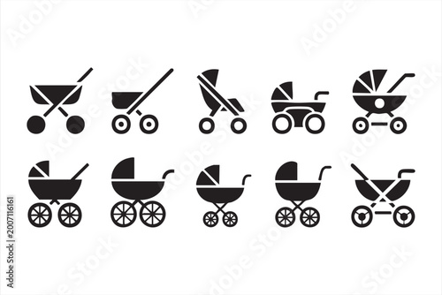 Bilde på lerret Infant stroller icons, pushchair symbols for parenting apps and childcare interf
