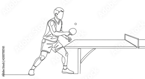 Bild auf Leinwand Table tennis player hitting ping pong ball in action line art vector illustratio