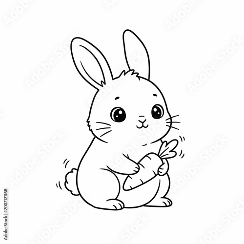 Cute Bunny Holding a Carrot Coloring Page
