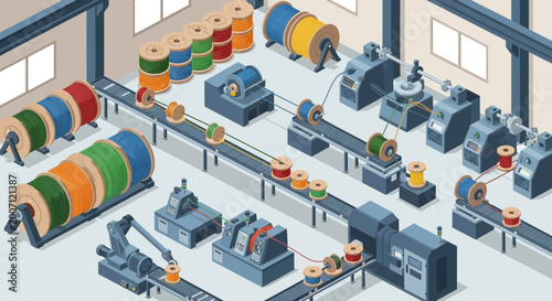 Isometric Cable and wire Manufacturing factory vector