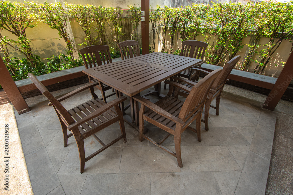 Obraz premium Outdoor Wood table set with several angle