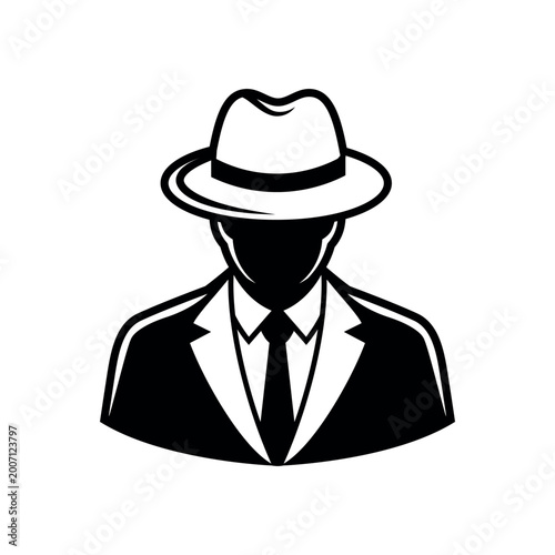 Mafia logo design, a man wearing a sharp suit, minimalist logo design.