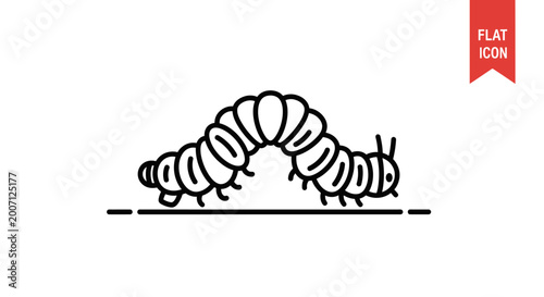 Cuadro en lienzo Cute caterpillar icon, simple line art insect illustration, isolated on white ba