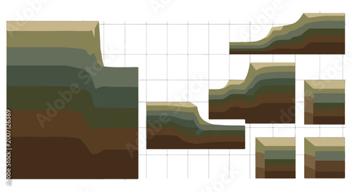 Фотография Geological soil layers cross section vector set, earth ground strata profile ico