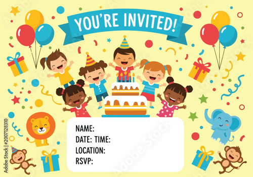 Photography A birthday invitation for kids with colorful illustrations