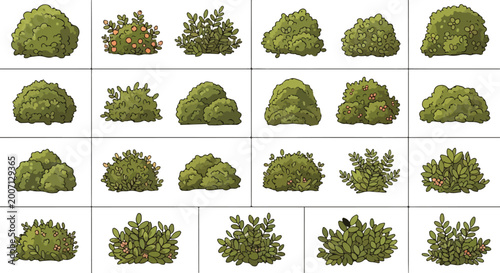 Fotografía Green garden bushes and shrubbery collection, set of 23 organic plant vector ico