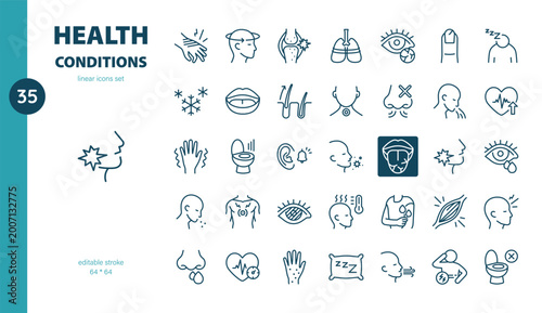 Quadro su tela Simple Set of Health Conditions Related Vector Line Icons