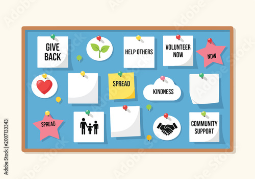 Foto A blue bulletin board with inspirational notes and symbols
