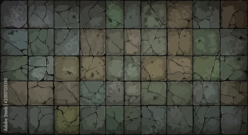 Konstfotografi Ancient stone floor texture, cracked dungeon tiles background, weathered rock pa