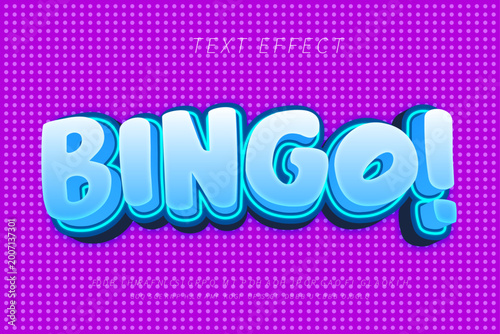 Colorful 3D Bingo Text Effect with Neon Glow on Purple Halftone Background