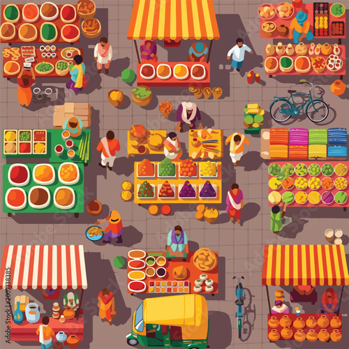 Φωτογραφία A bustling marketplace with various food stalls and shoppers