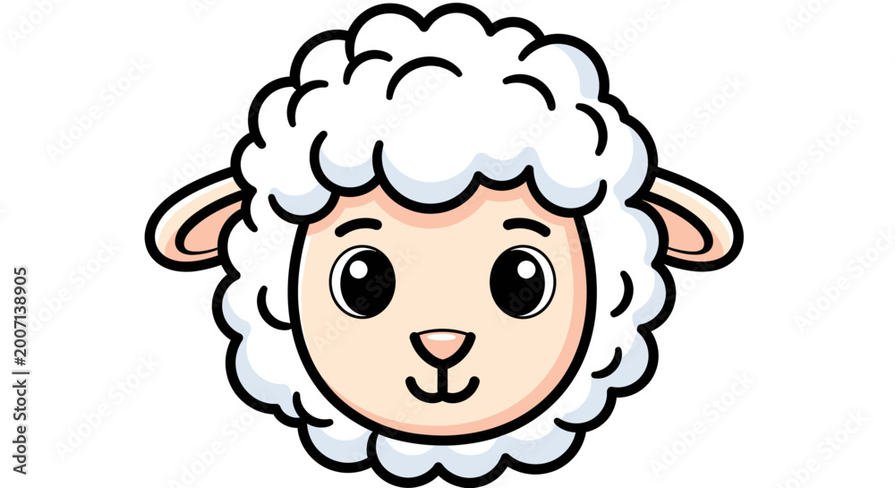 Fototapeta premium Cartoon sheep head with fluffy white wool illustration for design element