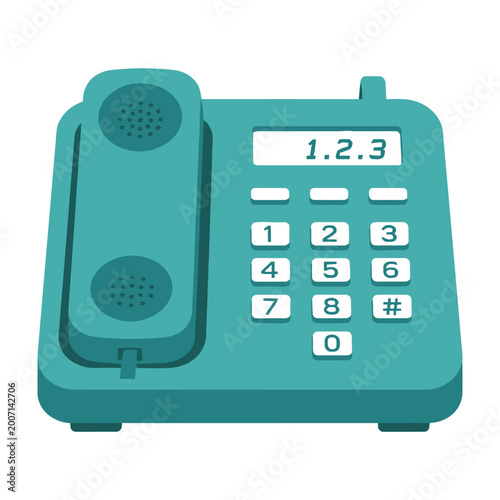 Fotografie Teal landline phone with keypad and display