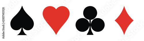 Tableau sur toile Four playing card suits icons spade heart club diamond red and black symbols