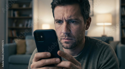Young Man Using Mobile App to Track Stress and Heart Rate
