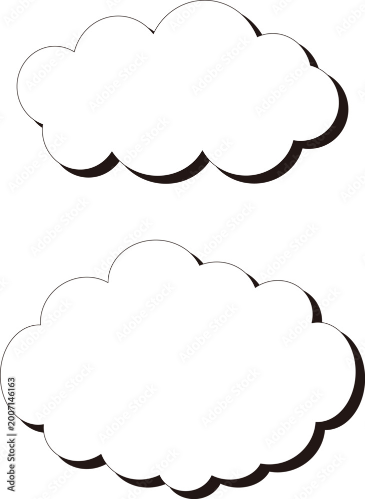 Fototapeta premium Set of two fluffy white cloud speech bubbles with drop shadow isolated on transparent background