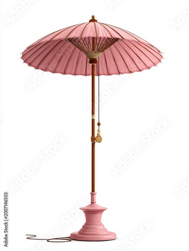 Elegant Pink Patio Umbrella With Ornate Details On A White Background