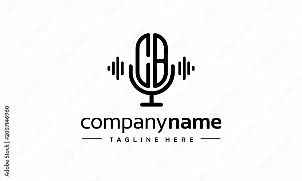 Obraz premium Minimalist microphone logo with company name and tagline