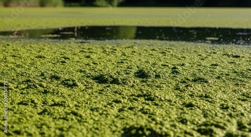 Thick Green Algal Bloom Covering a Pond Surface
