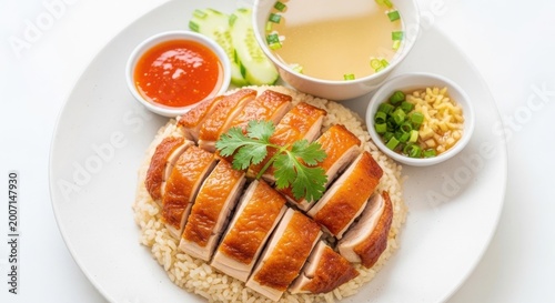 Delicious Roasted Chicken Rice Meal with Sides