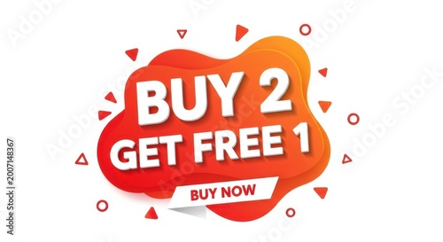 Buy 2 get free 1 promotional banner design, special offer sale tag, vector illustration