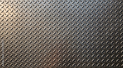 Black metal diamond plate texture background, industrial checkered steel sheet surface.