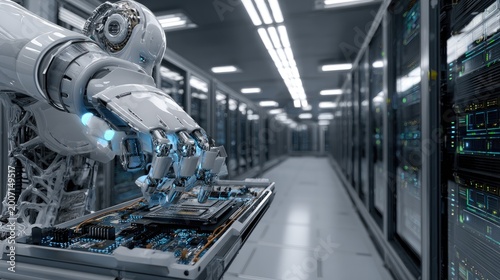 Advanced robot arm maintaining server hardware in a high-tech data center
