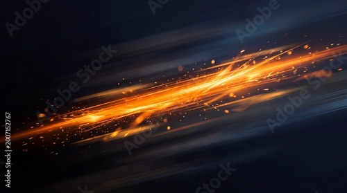 Dynamic orange speed light streak against a dark background creating a sense of motion and energy