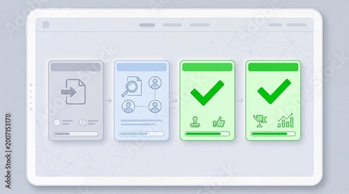 User interface checklist with sections and confirmation indicators in a sleek, modern design