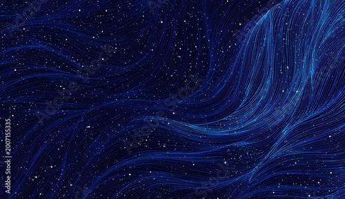 Abstract Blue Nebula Swirls with Stars in Deep Space.