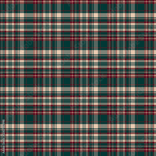 Dark forest green and cream plaid seamless pattern