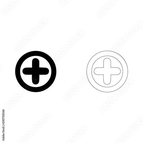 Free Download Minimalist vector graphic featuring a bold black plus symbol and a matching thin line outline version for modern user interface design and web application development - GFXLoad