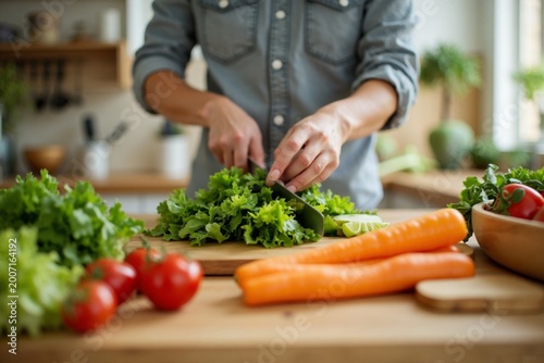 Close-Up of Hands Preparing Healthy Meal with Fresh Vegetables in Modern Kitchen