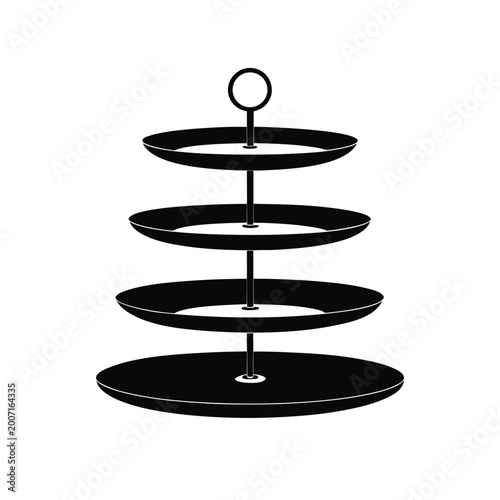 Four tiered serving tray silhouette vector illustration for cake or desserts. Solid vector design of four tiered serving tray.