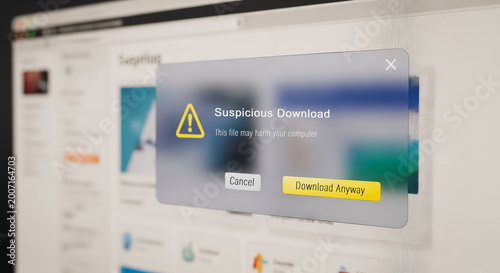 Cybersecurity Warning Message on a Computer Screen Indicating a Suspicious Download and Potential Malware Threat