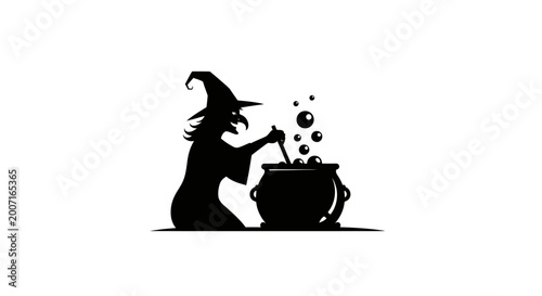 Tablou pe pânză Witch stirring bubbling cauldron pot.