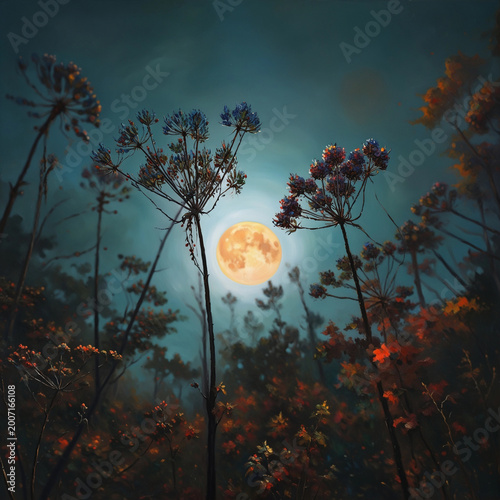 Moonlit Meadow Silhouette at Dusk