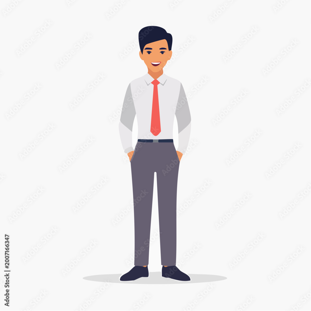 Obraz premium Young Asian Businessman Standing with Hands in Pockets