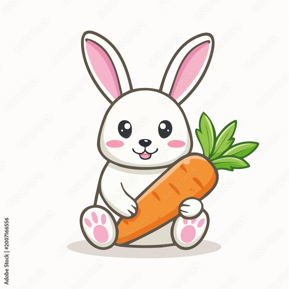 Obraz premium Cute Cartoon Rabbit Holding a Carrot