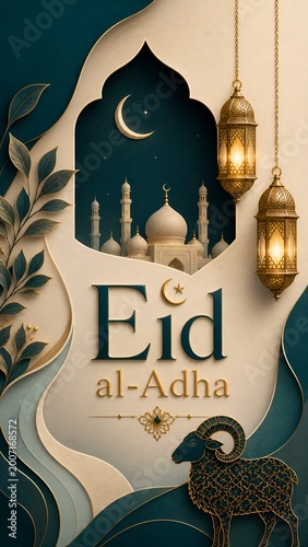 Eid al-Adha celebration concept with traditional Islamic elements