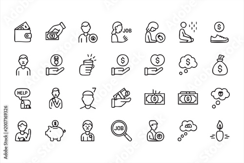 Photos Social issues and charity icon pack, poverty, unemployment, aid, hunger and comm