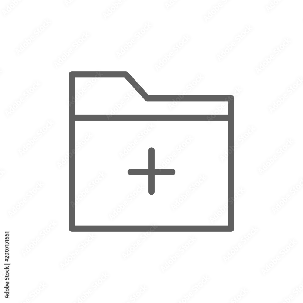 Obraz premium Minimalist Outline Vector Illustration of a Folder Icon with a Plus Sign Representing Add New Folder, File Storage, and Organization. 