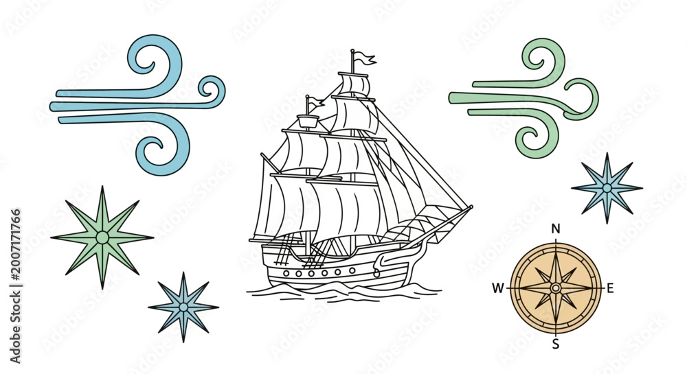 Tablou pe pânză Vintage Sailing Ship Illustration Design Element.