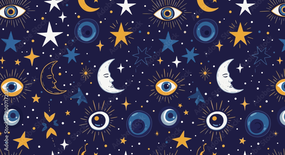 Fototapeta premium whimsical celestial pattern with stars moons eyes