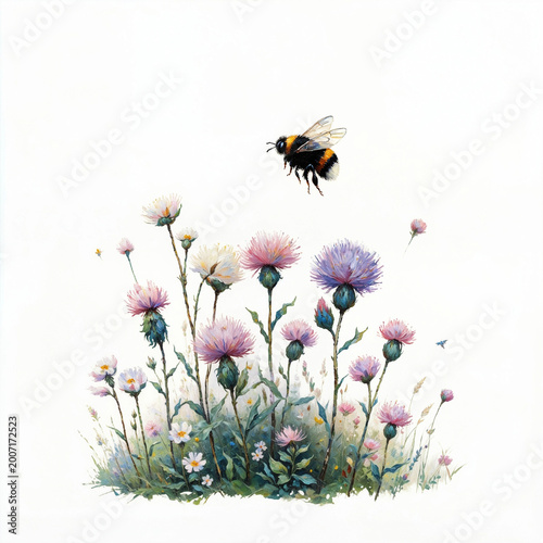 Bumblebee & Wild Thistle Oil Painting