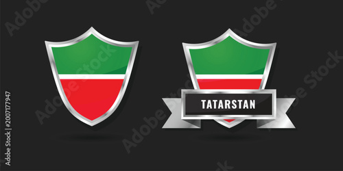 Photos Glossy silver shield icons featuring the flag of the Republic of Tatarstan