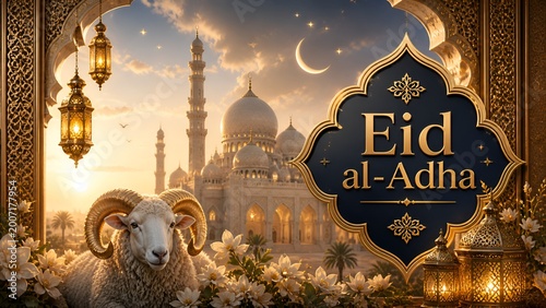 Eid al-Adha celebration concept with traditional Islamic elements