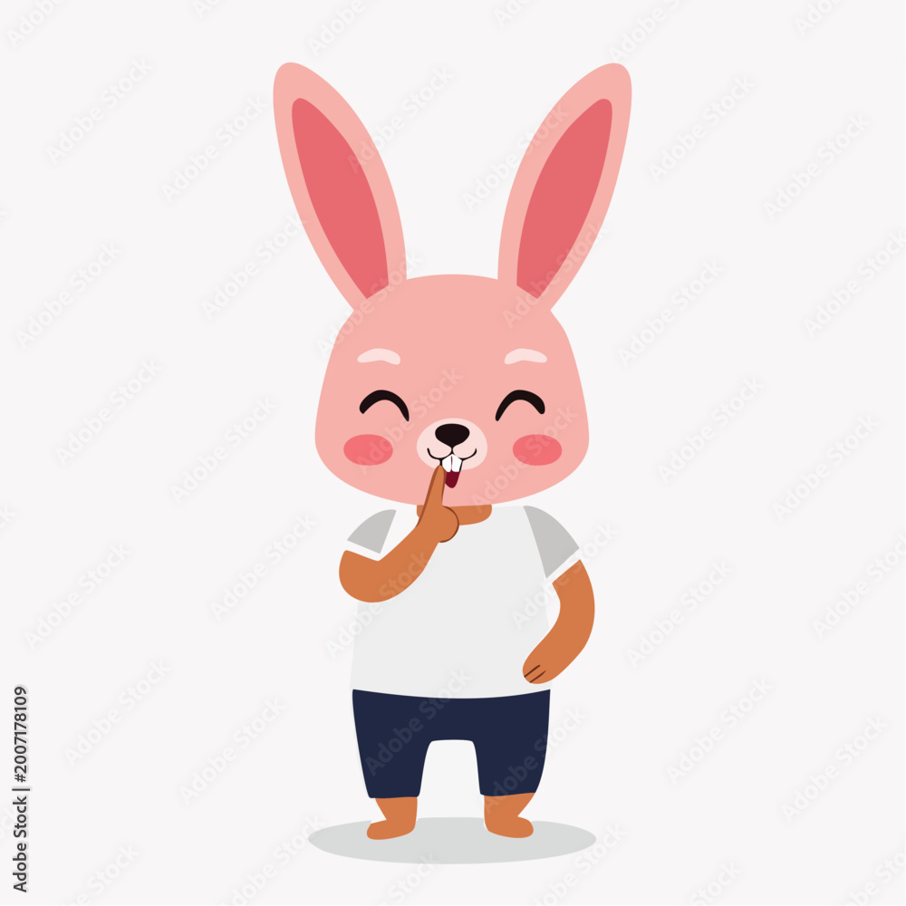 Obraz premium Cute Pink Rabbit Character Asking for Silence